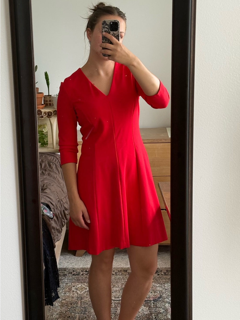 Anne Klein Bright Red V-Neck Fit-and-Flare Mini Dress